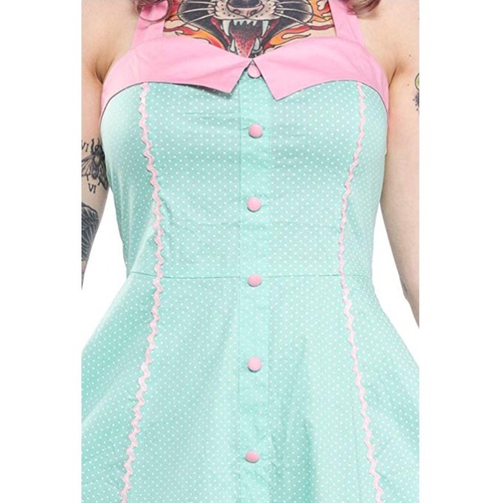 Mint Polka-dot Flamingo pin up dress by Sourpuss